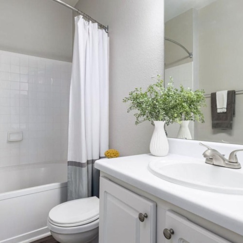 a bathroom with a mirror sink toilet and a bathtub